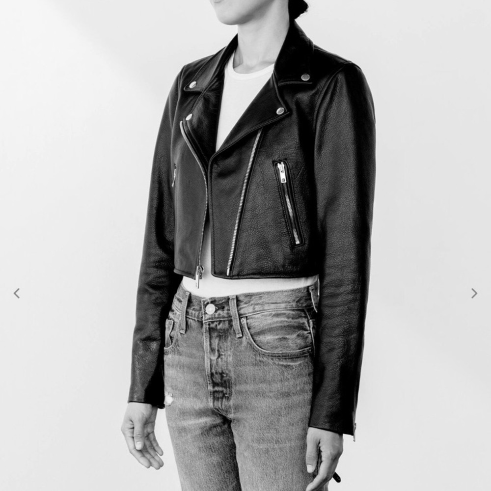 Laer Cropped Moto Leather Jacket XS newish black - Picture 7 of 8